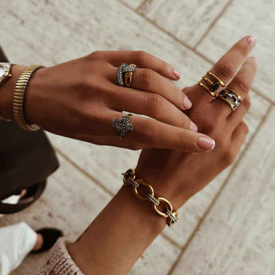 18K gold thick chain with gold and silver color matching unique high-end bracelet