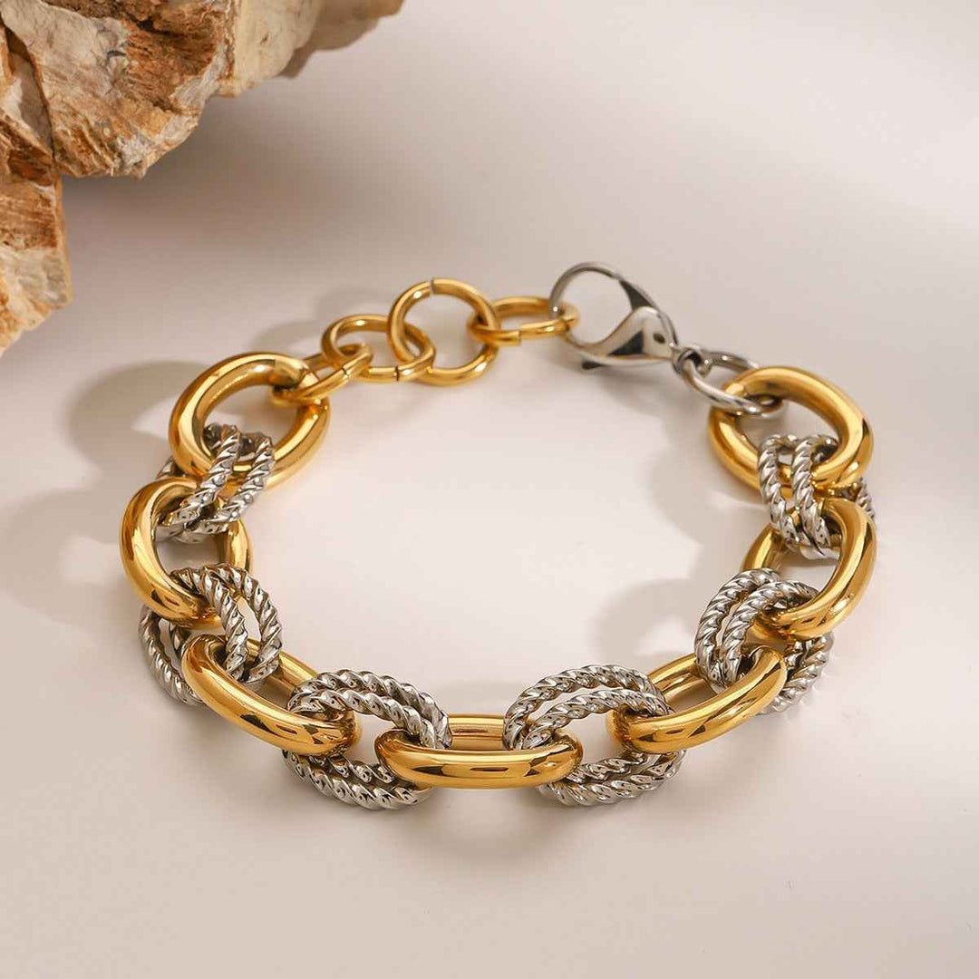 18K gold thick chain with gold and silver color matching unique high-end bracelet