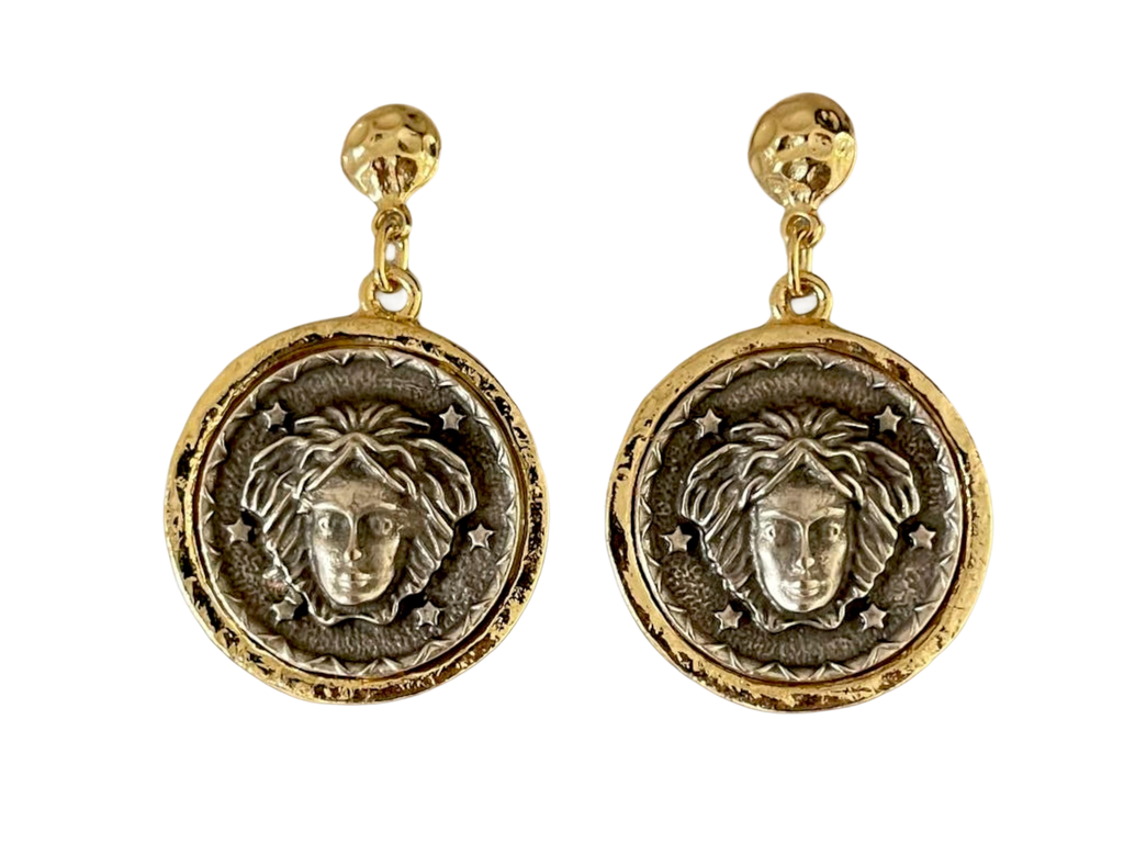 18k Gold Plated Medusa Coin Earrings - Handmade Bohemian Jewelry from Turkiye, Handmade In Turkey - Glam Duchess
