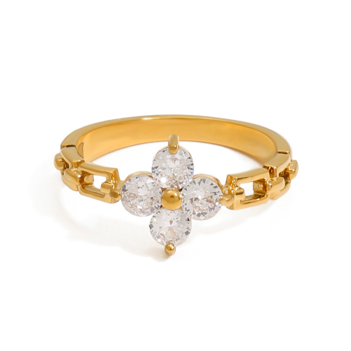 Front view of Flower-shaped gemstone-set ring