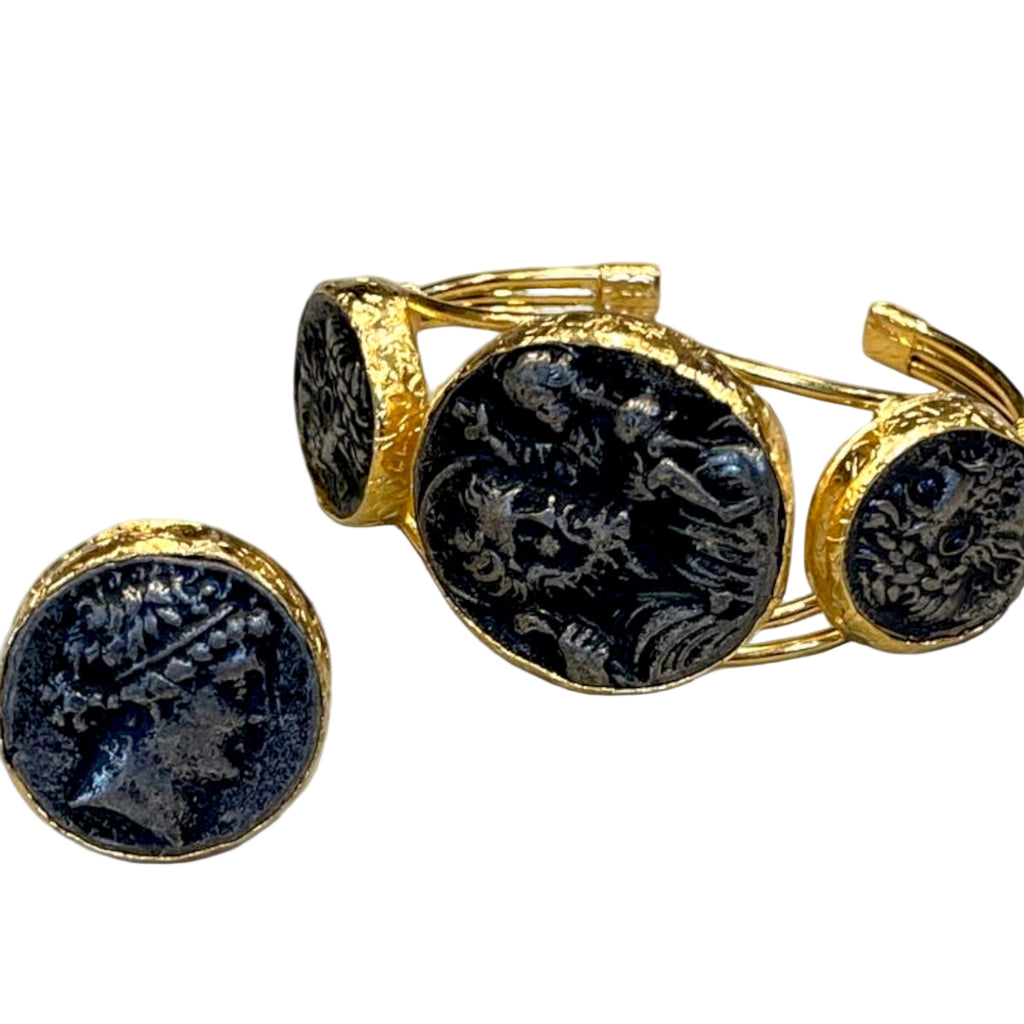 Gold Coin Bracelet Set – Ancient Coin Jewelry Cuff With Matching Ring