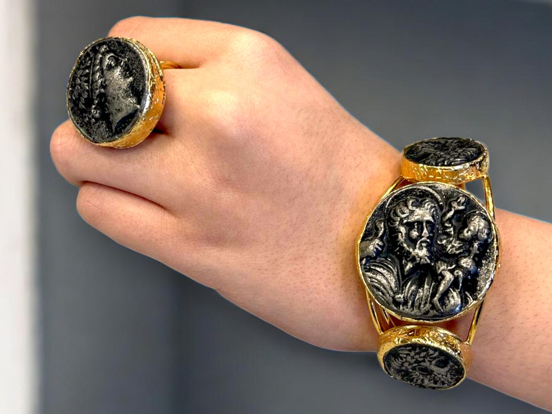 Gold Coin Bracelet Set – Ancient Coin Jewelry Cuff With Matching Ring