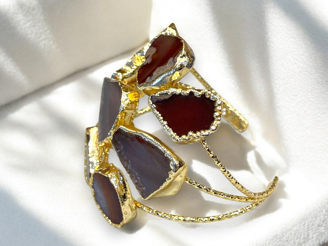 Raw Agate Slice Gold Plated Statement Ring & Cuff Bracelet Set