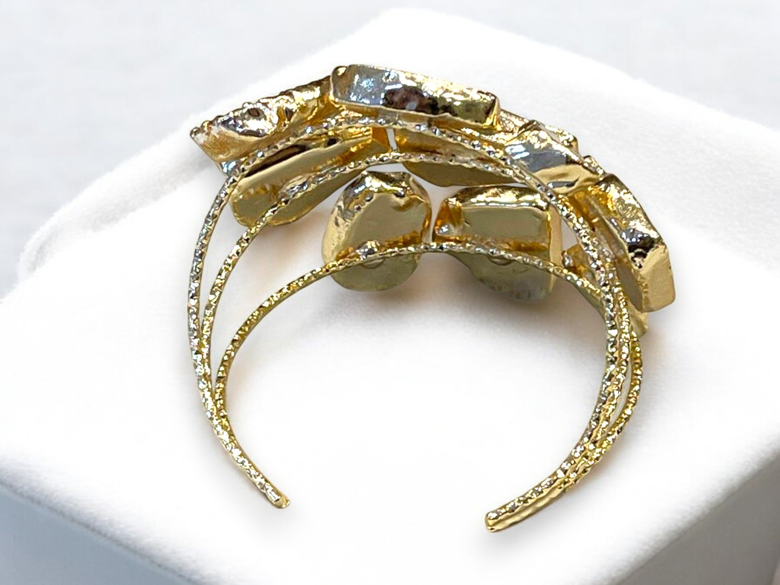 Raw Green Agate Slice Gold Plated Statement Ring & Cuff Bracelet Set