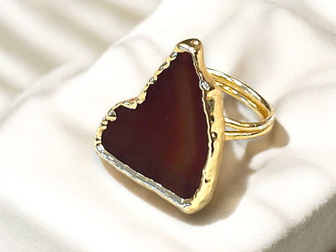 Raw Agate Slice Gold Plated Statement Ring & Cuff Bracelet Set