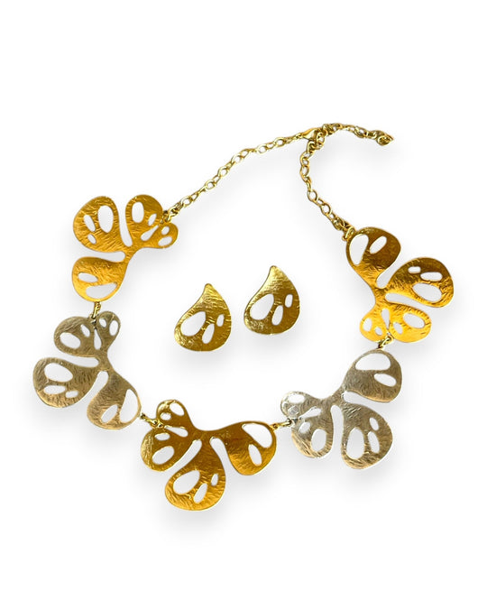 Minimalist Two Tone Gold Plated Necklace Earrings Set Chunky Jewelry Set, Handmade In Turkey - Glam Duchess