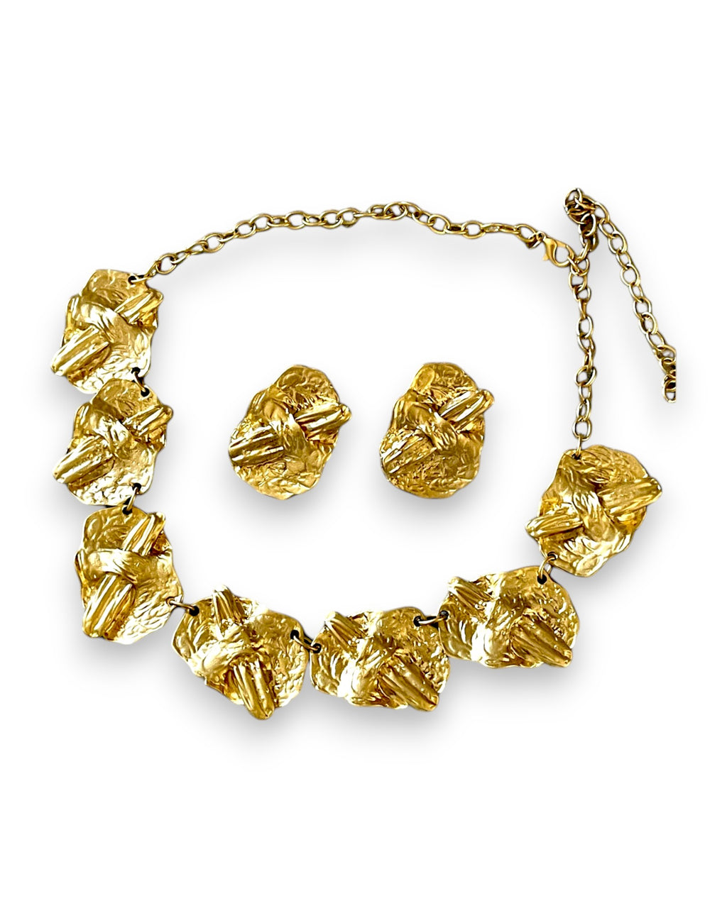 Gold Statement Necklace – Chunky Textured Choker & Handmade Earrings Set