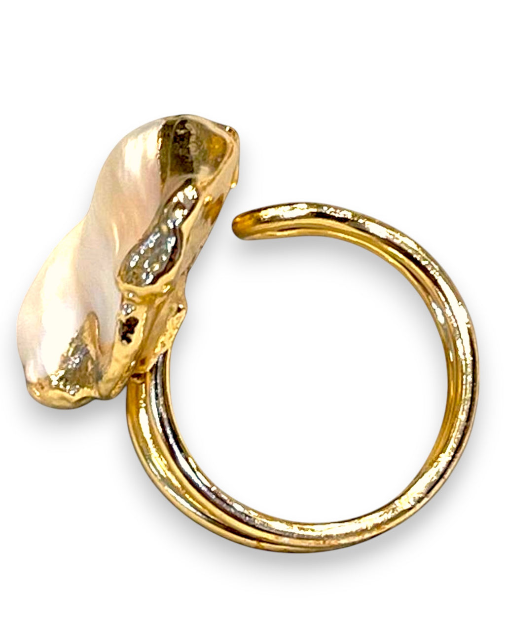 Gold Baroque Pearl Bracelet – Artisan Gold Cuff & Statement Pearl Ring Set