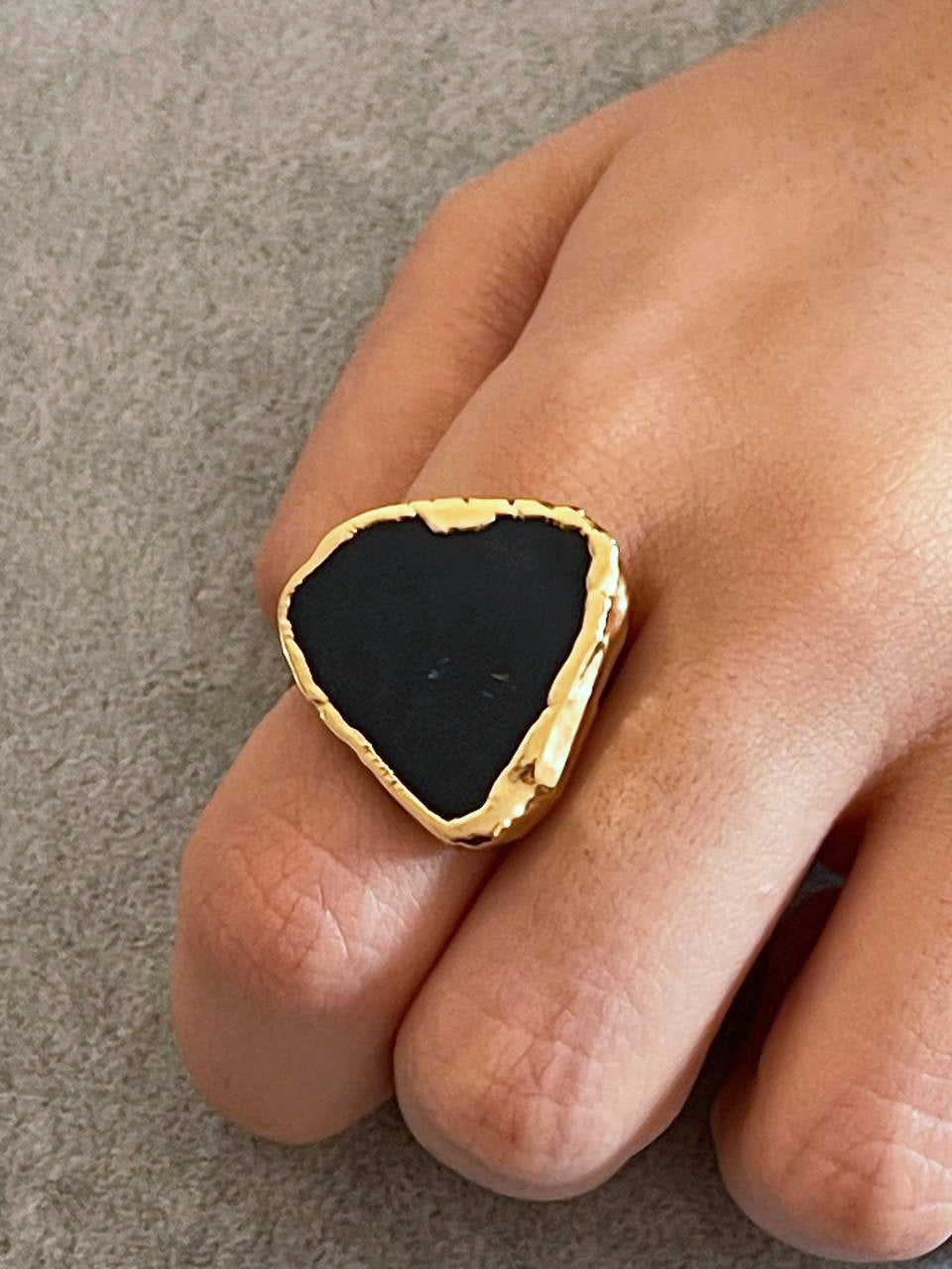 Agate Slice & Baroque Pearl Cuff Bracelet with Matching Ring Set | Statement Jewelry