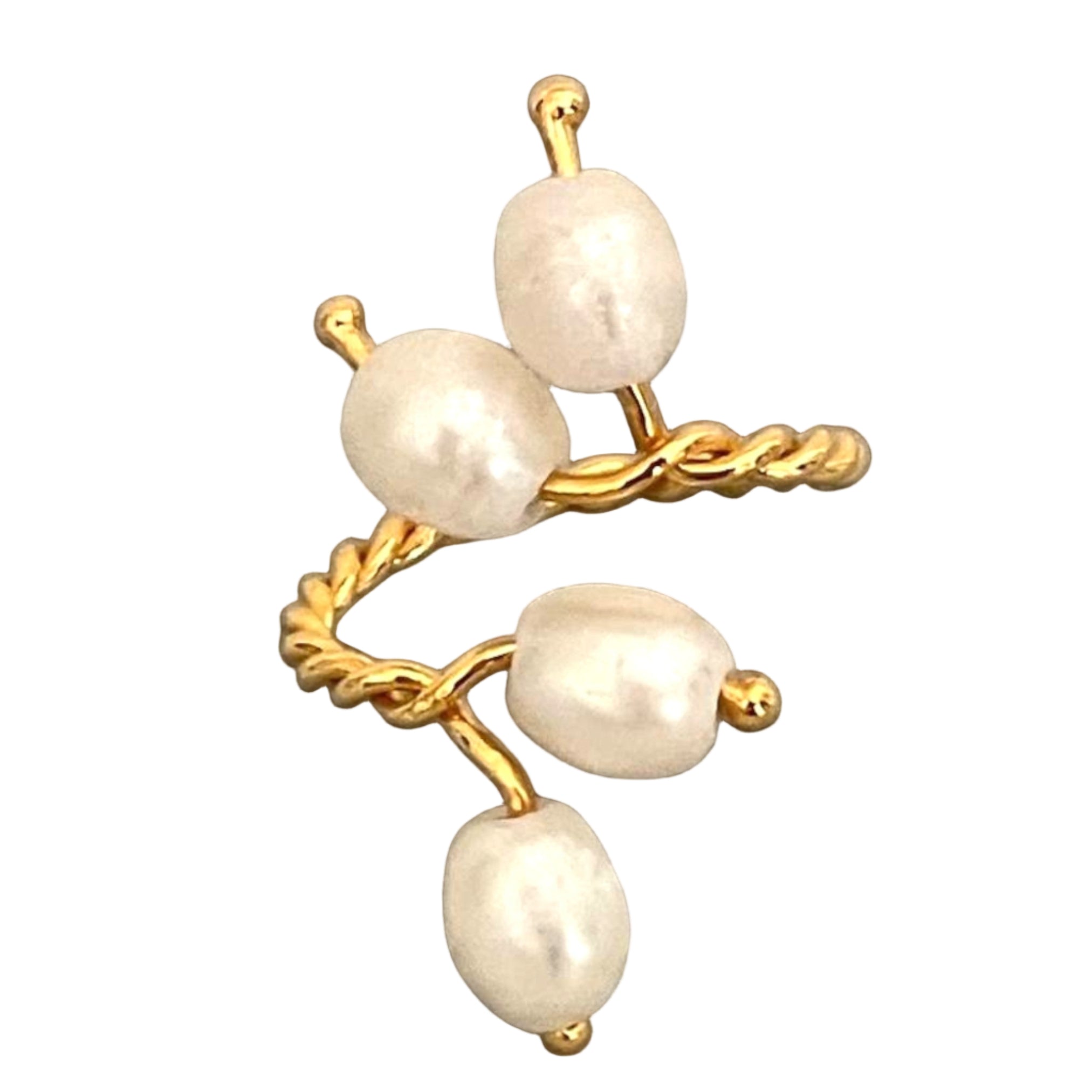 Luxe Gold Plated Natural Pearl Cluster Cuff Bracelet & Adjustable Ring Set