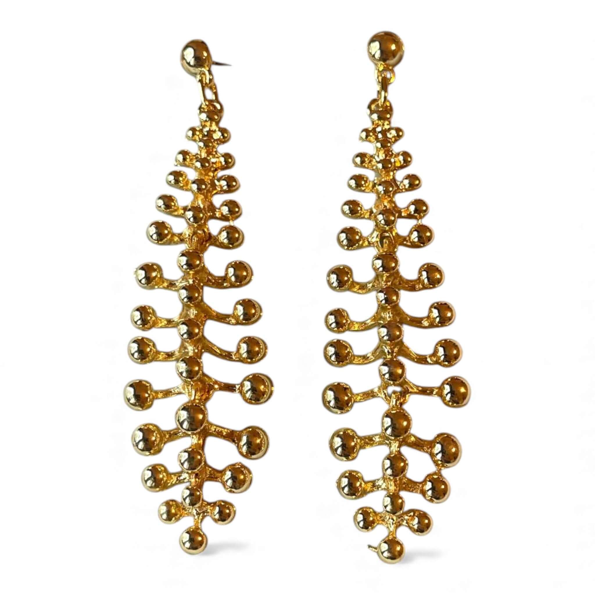 Gold Plated Architectural Beaded Chandelier Earrings- 8cm