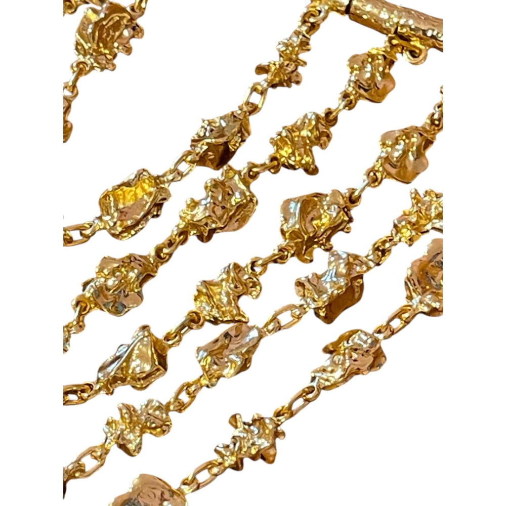 18k Gold Plated Organic Nugget Tiered Bib Necklace, Multi-Strand Statement Collar