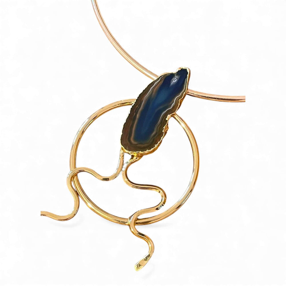 18k Gold Plated Sculptural Choker - Abstract Art Statement Necklace with Natural Stone