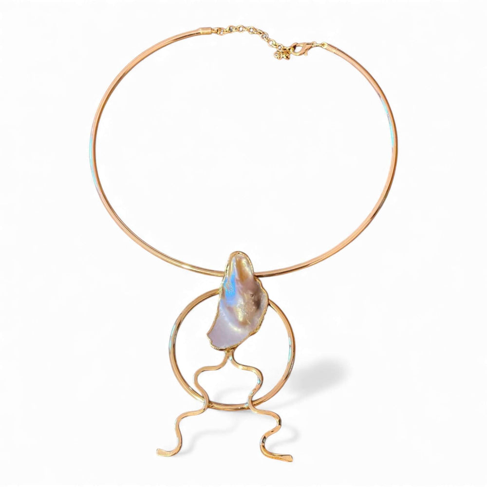 18k Gold Plated Baroque Pearl Choker - Abstract Sculptural Statement Necklace
