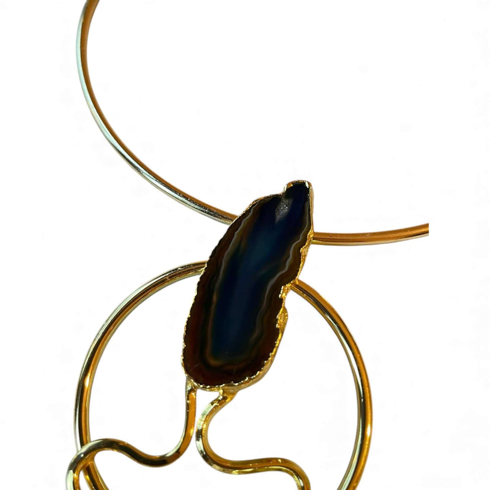18k Gold Plated Sculptural Choker - Abstract Art Statement Necklace with Natural Stone