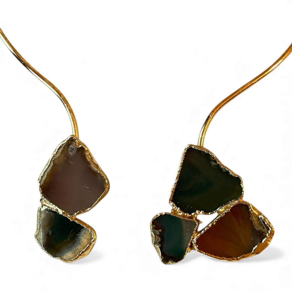 18k Gold Plated Raw Agate Sliced Choker – Handcrafted Open Torque Necklace