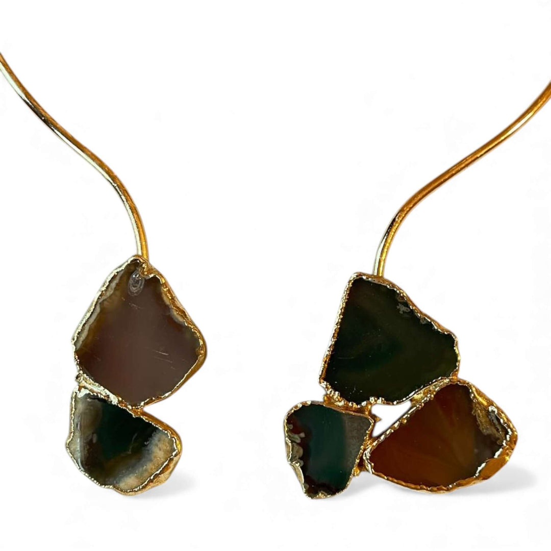 18k Gold Plated Raw Agate Sliced Choker – Handcrafted Open Torque Necklace