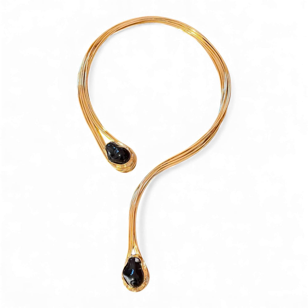Open Torque Necklace & Matching Cuff Bracelet with Black Resin Accents