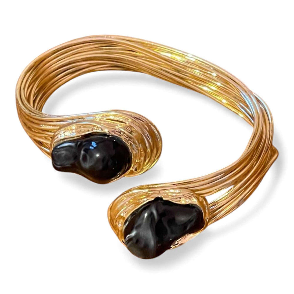 Open Torque Necklace & Matching Cuff Bracelet with Black Resin Accents