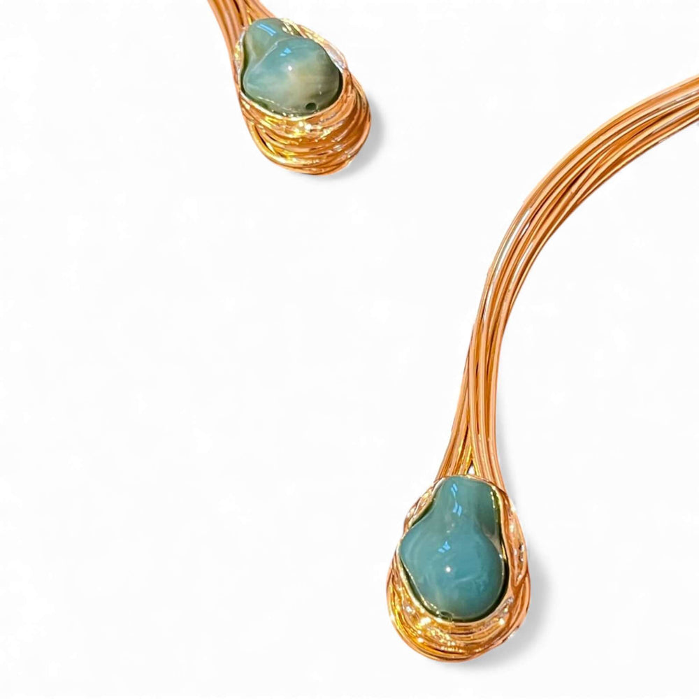 18K Gold Plated Sculptural Open Choker and Cuff Bracelet Set