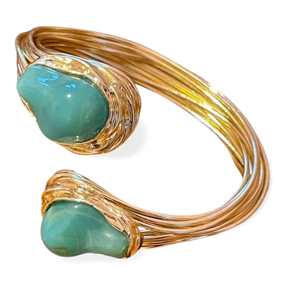 18K Gold Plated Sculptural Open Choker and Cuff Bracelet Set