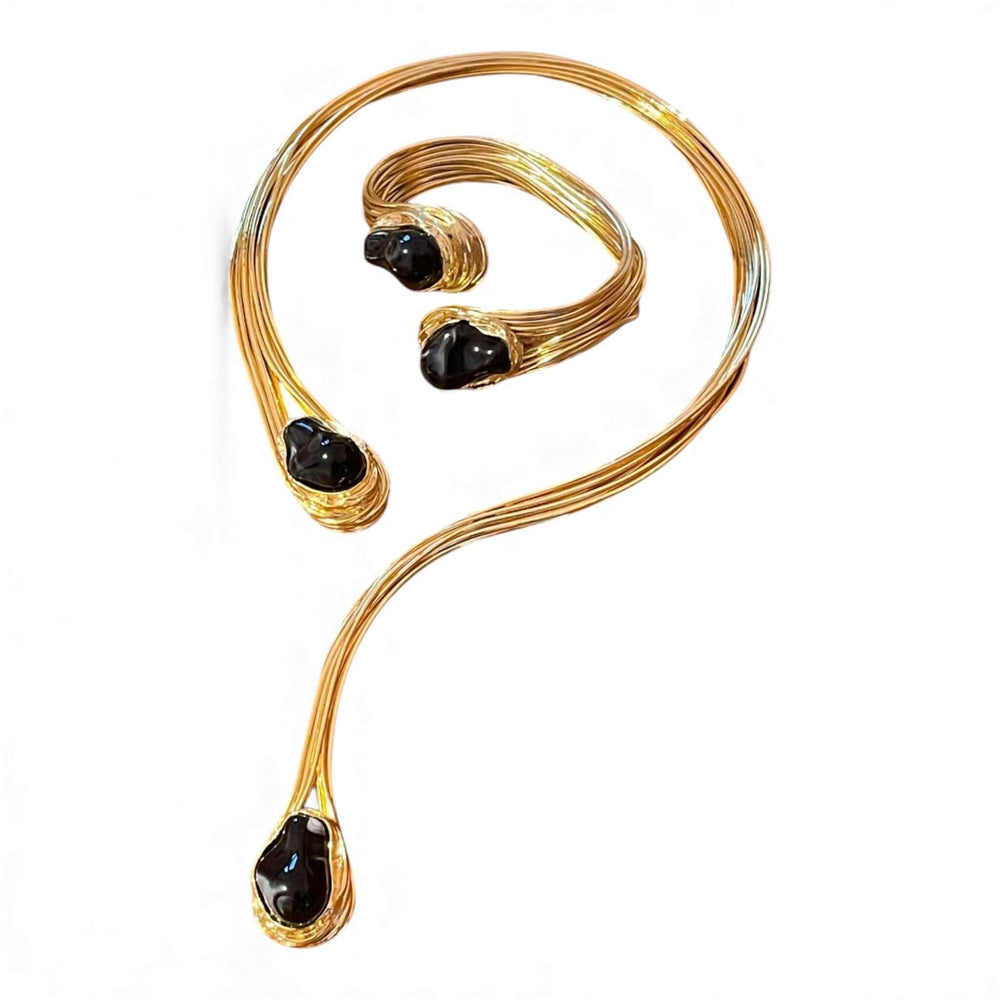 Open Torque Necklace & Matching Cuff Bracelet with Black Resin Accents
