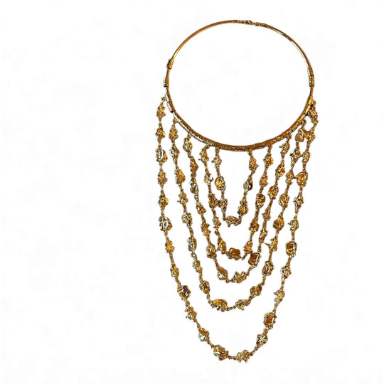18k Gold Plated Organic Nugget Tiered Bib Necklace, Multi-Strand Statement Collar