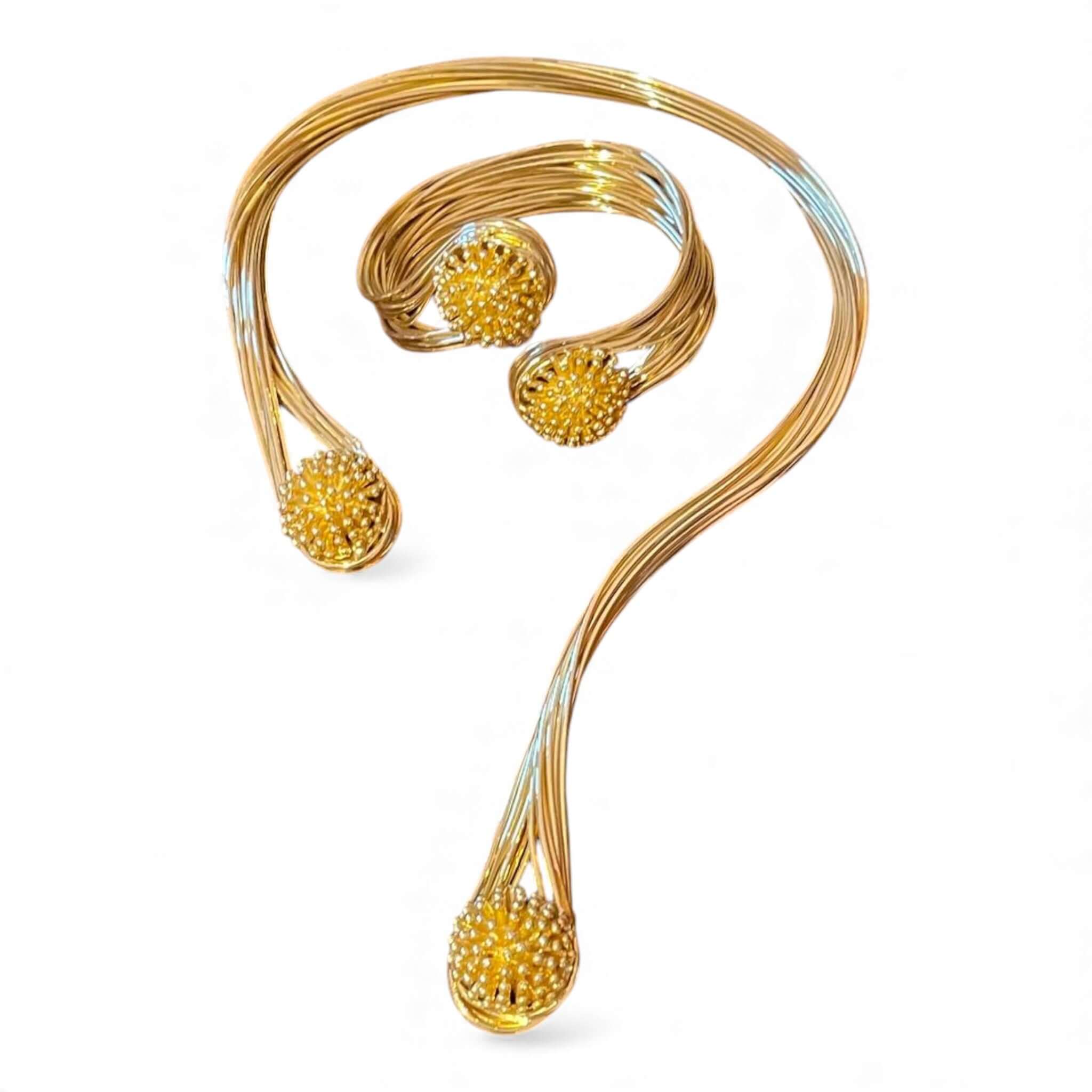 Handmade 18K Gold Plated Open Choker Necklace and Cuff Bracelet Set