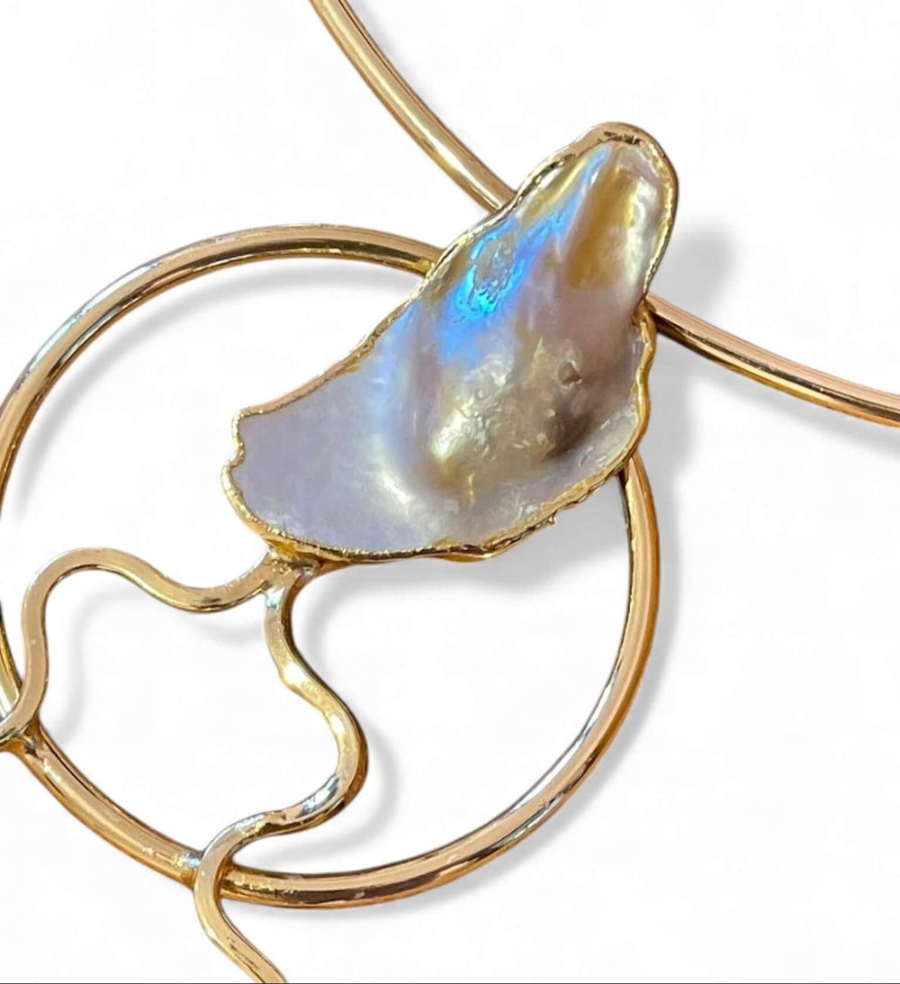 18k Gold Plated Baroque Pearl Choker - Abstract Sculptural Statement Necklace