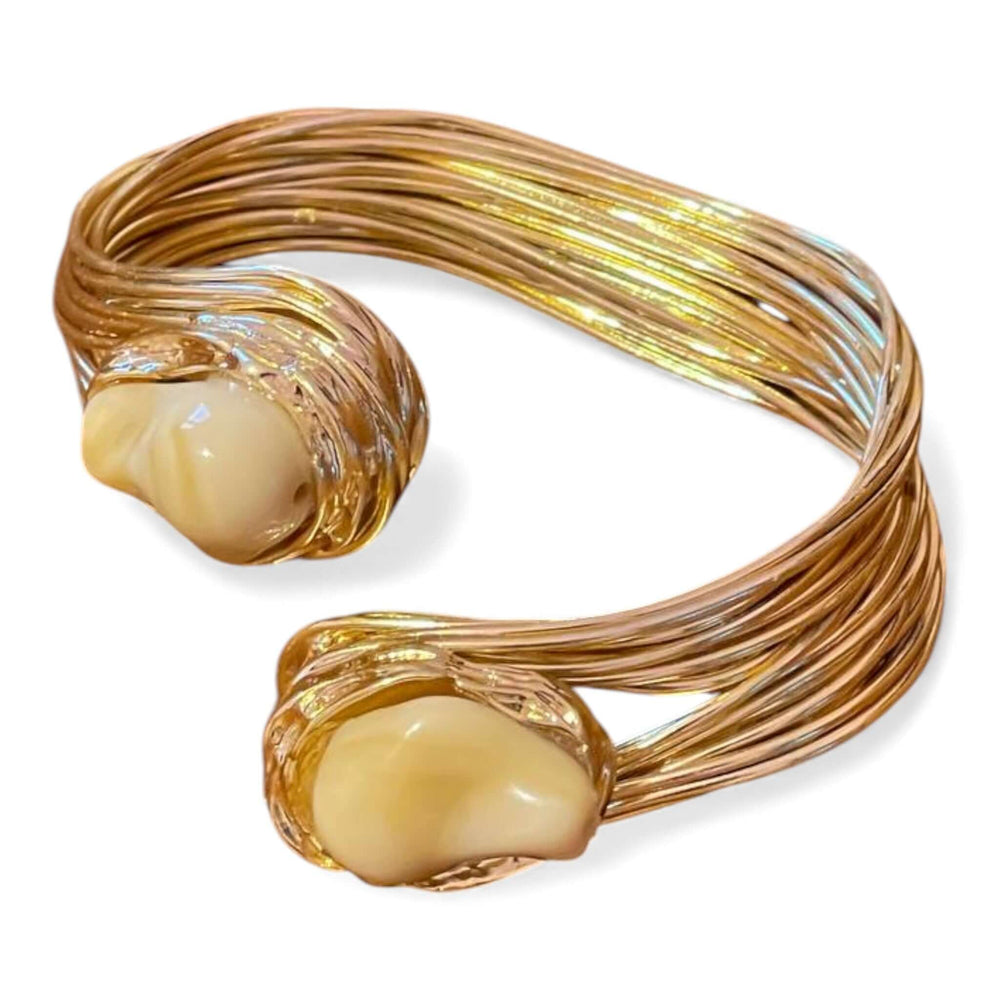 18k Gold Plated Multi-Strand Open Choker & Cuff Bracelet Set with Resin Stone