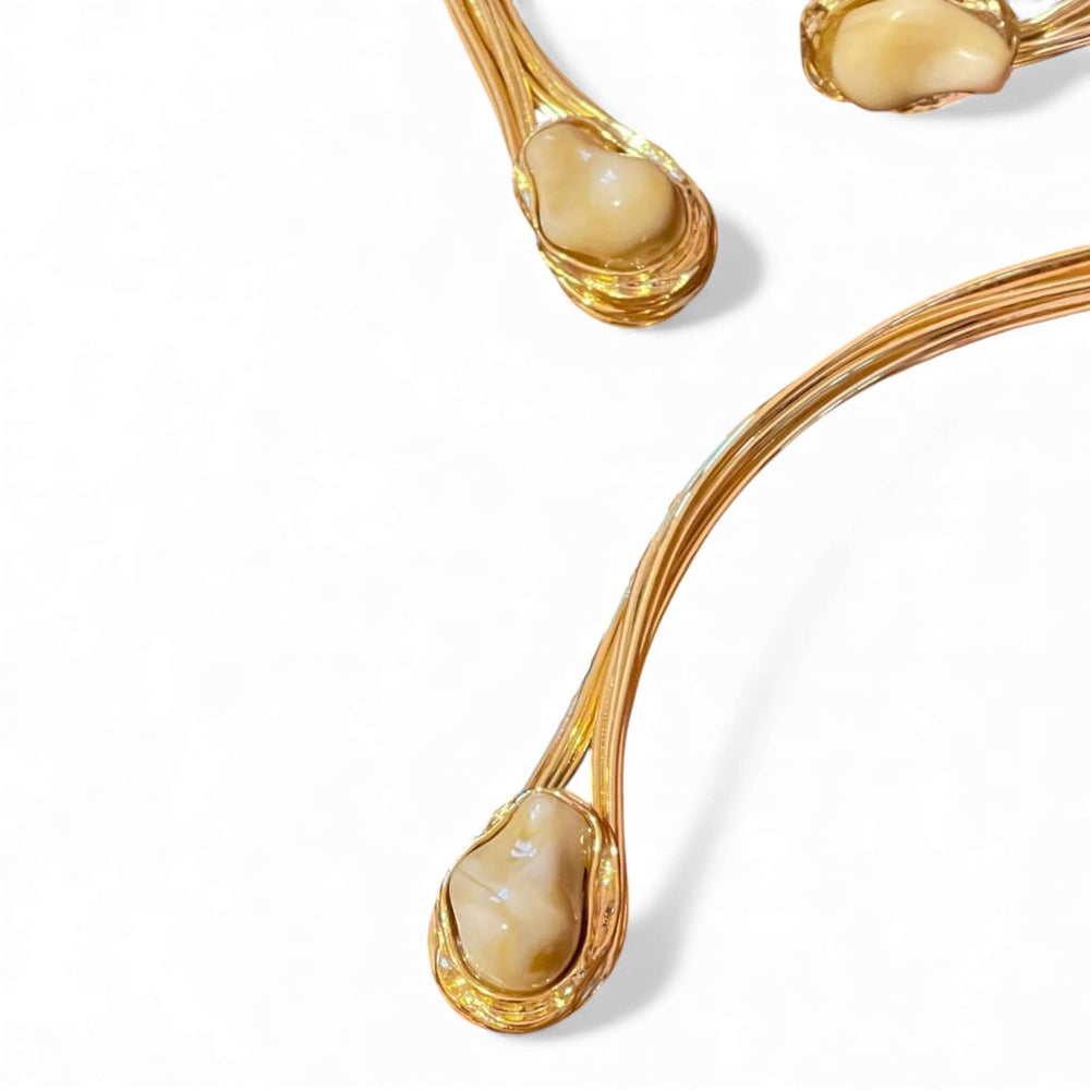 18k Gold Plated Multi-Strand Open Choker & Cuff Bracelet Set with Resin Stone