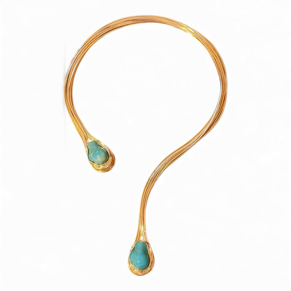 18K Gold Plated Sculptural Open Choker and Cuff Bracelet Set