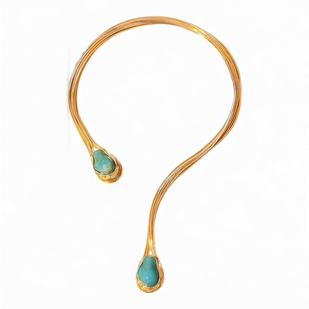 18K Gold Plated Sculptural Open Choker and Cuff Bracelet Set