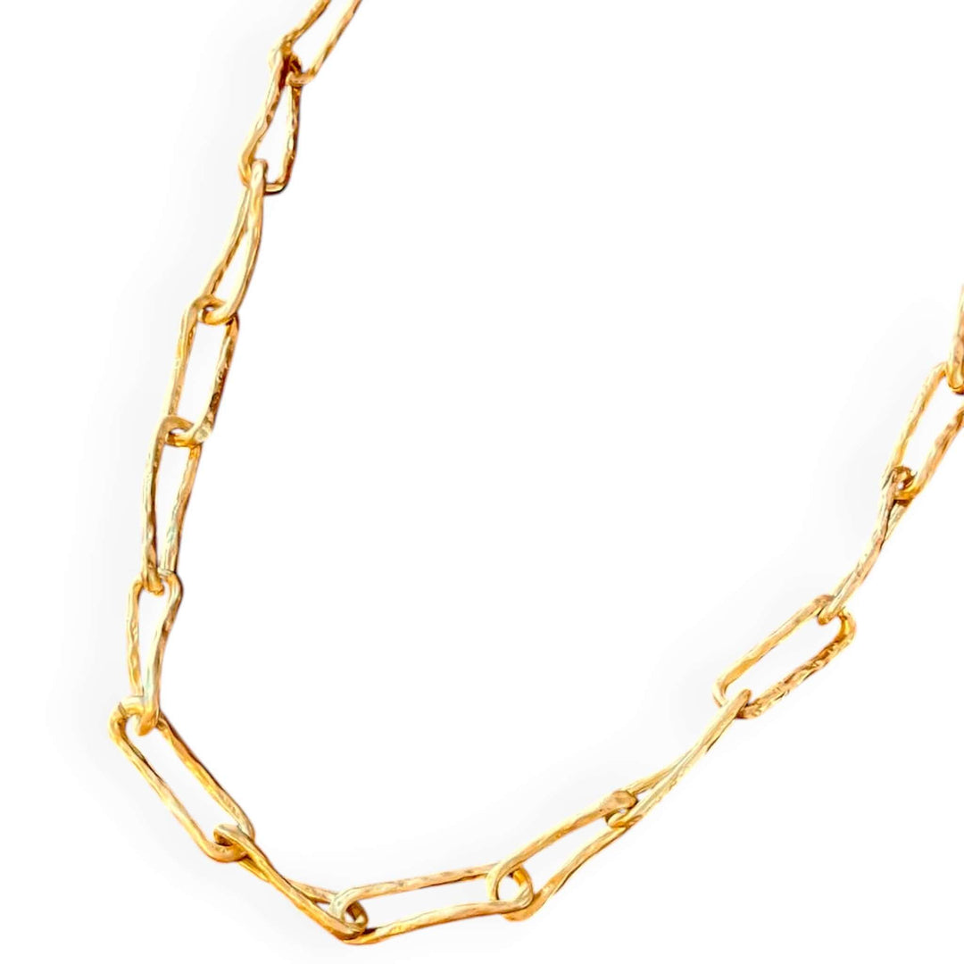 Handgemaakte Gehamerde Lange Schakelketting - 80cm Getextureerde Paperclip Ketting
