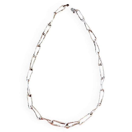 Handgemaakte Gehamerde Lange Schakelketting - 80cm Getextureerde Paperclip Ketting