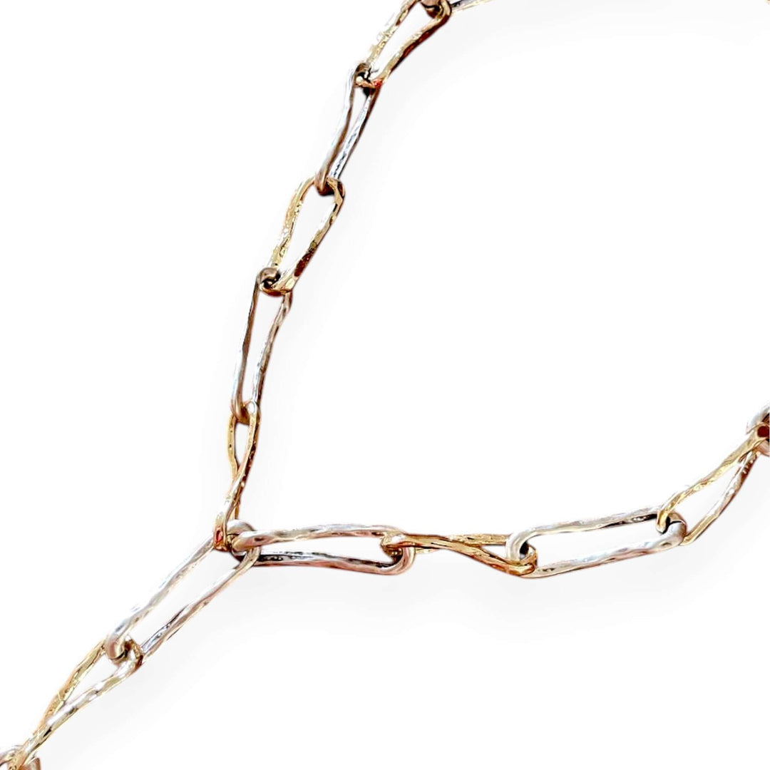 18k Vergulde Getextureerde Lariat Ketting - Langwerpige Schakel Y-Ketting (59cm)