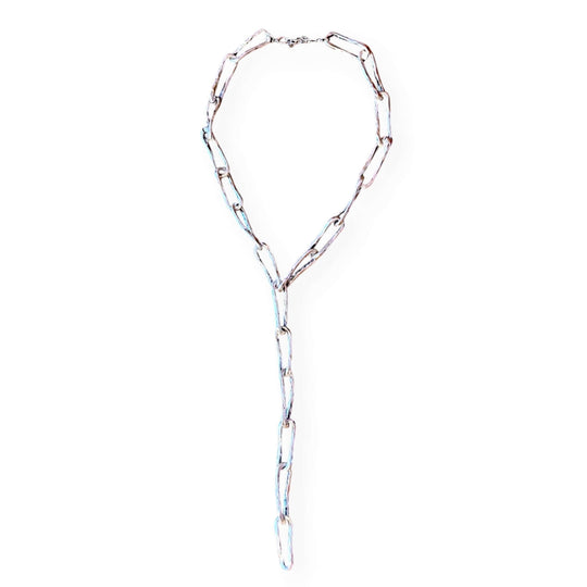 18k Vergulde Getextureerde Lariat Ketting - Langwerpige Schakel Y-Ketting (59cm)