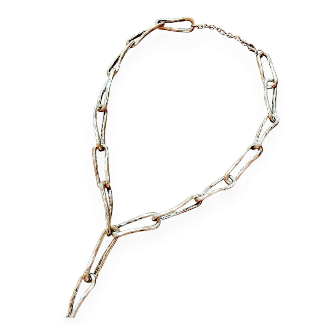 18k Vergulde Getextureerde Lariat Ketting - Langwerpige Schakel Y-Ketting (59cm)