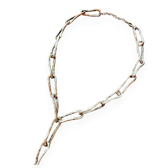 18k Vergulde Getextureerde Lariat Ketting - Langwerpige Schakel Y-Ketting (59cm)