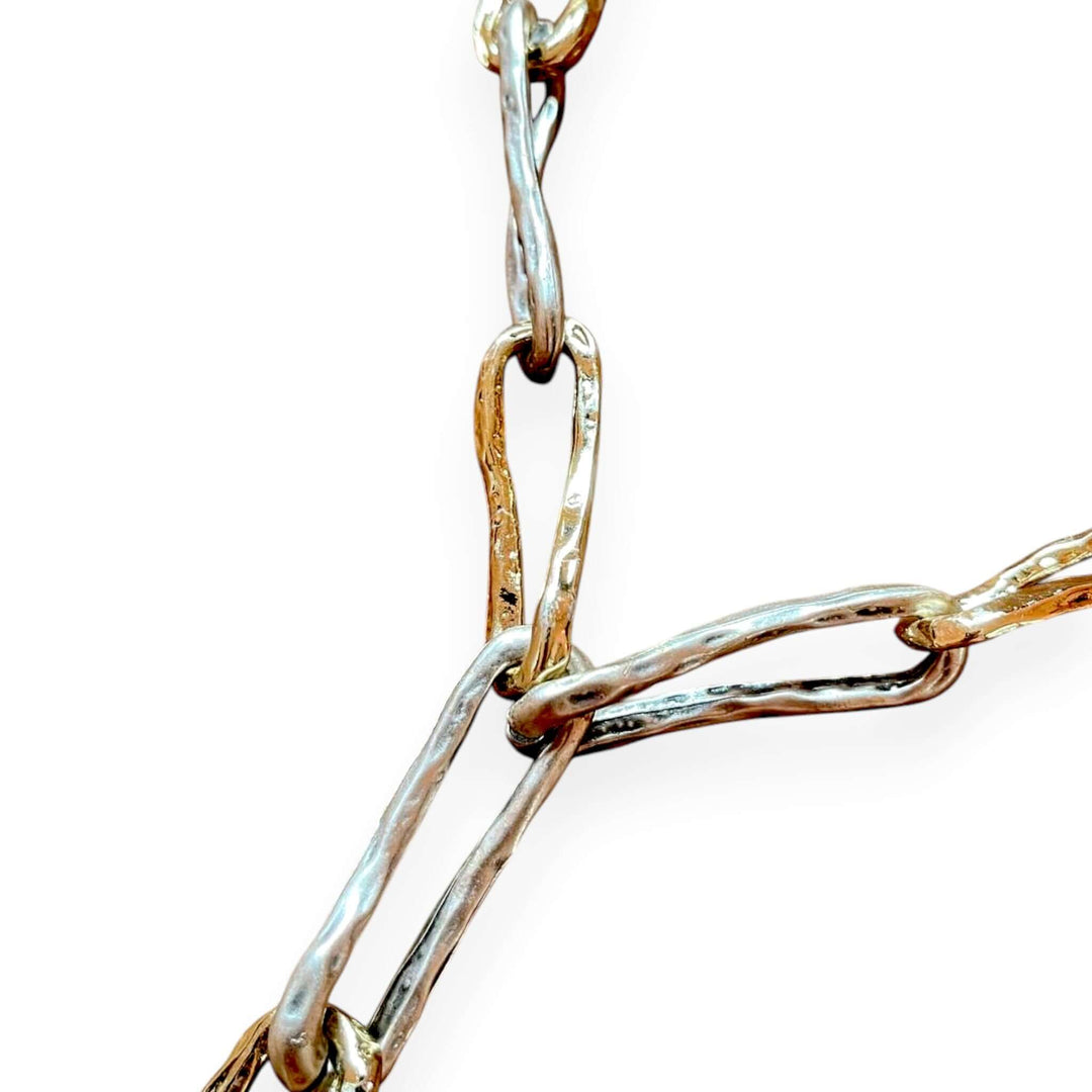 18k Vergulde Getextureerde Lariat Ketting - Langwerpige Schakel Y-Ketting (59cm)