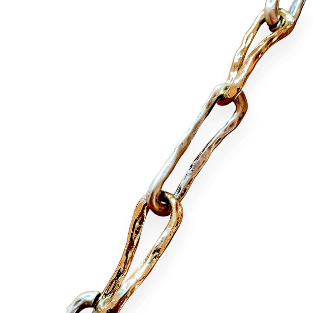 18k Vergulde Getextureerde Lariat Ketting - Langwerpige Schakel Y-Ketting (59cm)