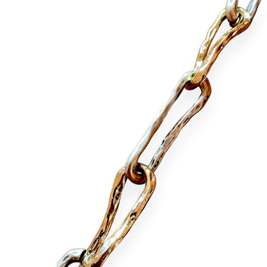 18k Vergulde Getextureerde Lariat Ketting - Langwerpige Schakel Y-Ketting (59cm)