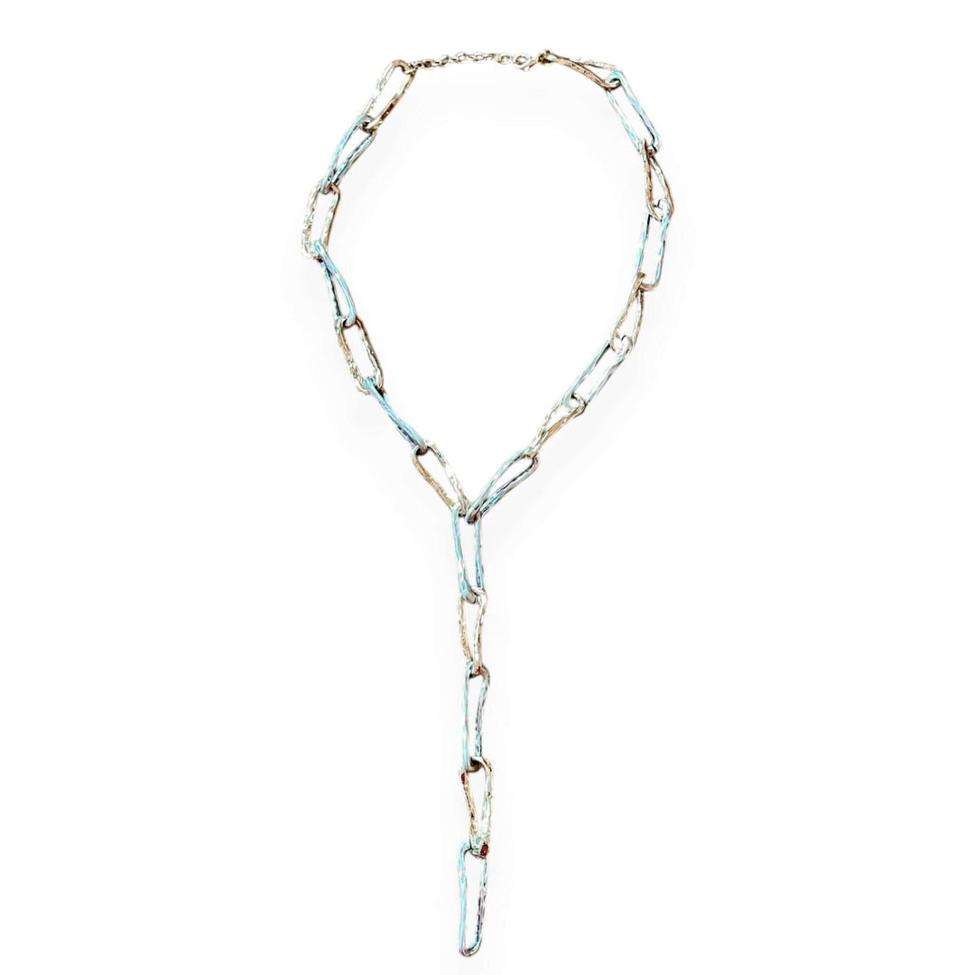 18k Vergulde Getextureerde Lariat Ketting - Langwerpige Schakel Y-Ketting (59cm)