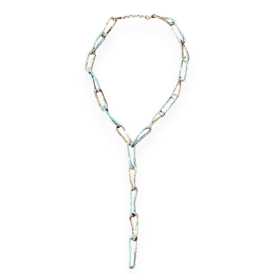 18k Vergulde Getextureerde Lariat Ketting - Langwerpige Schakel Y-Ketting (59cm)