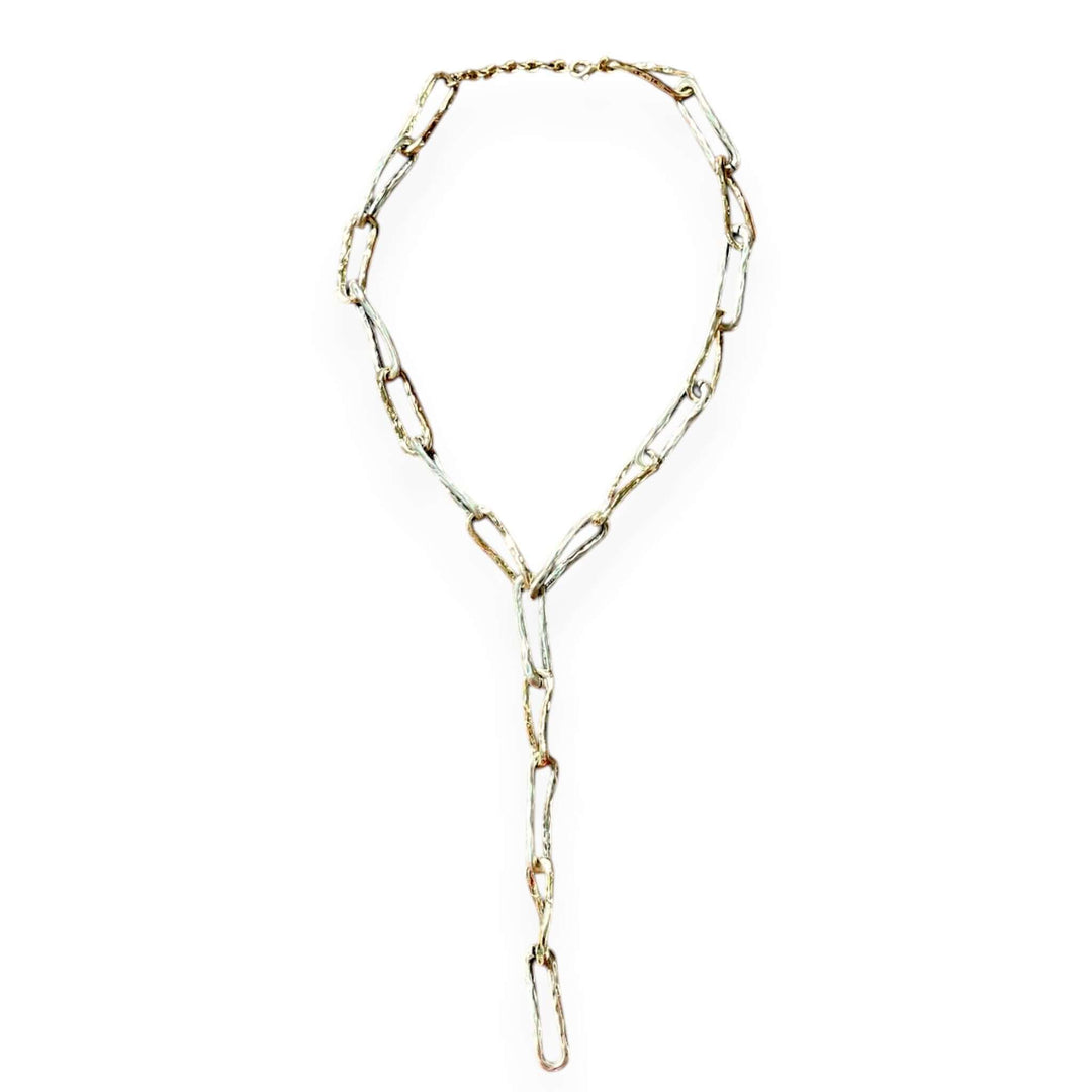 18k Vergulde Getextureerde Lariat Ketting - Langwerpige Schakel Y-Ketting (59cm)