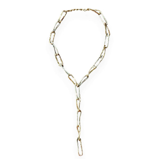 18k Vergulde Getextureerde Lariat Ketting - Langwerpige Schakel Y-Ketting (59cm)