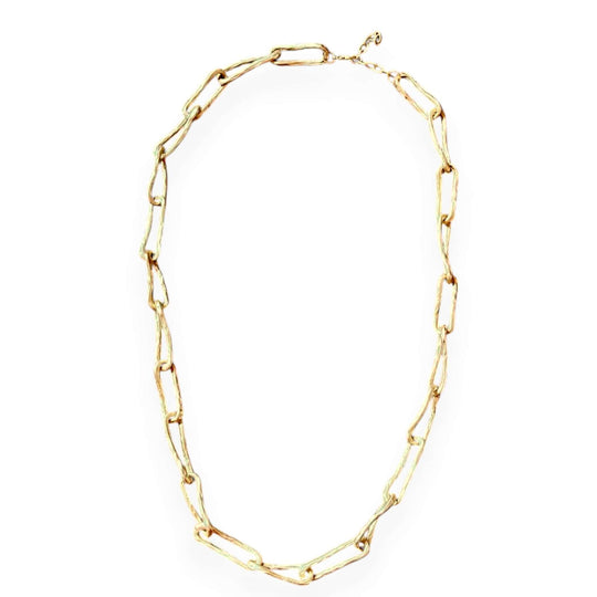 Handgemaakte Gehamerde Lange Schakelketting - 80cm Getextureerde Paperclip Ketting