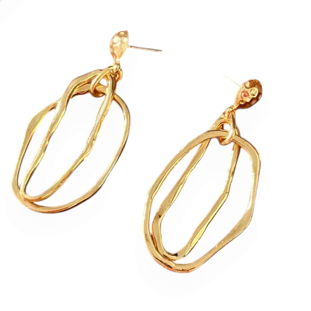 18k Gold Plated Textured Oval Link Layered Necklace & Earrings Set