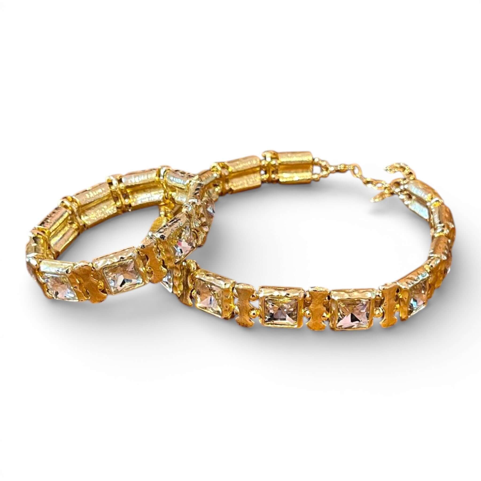 18k Gold Plated Geometric Crystal Choker & Stretch Bracelet Set