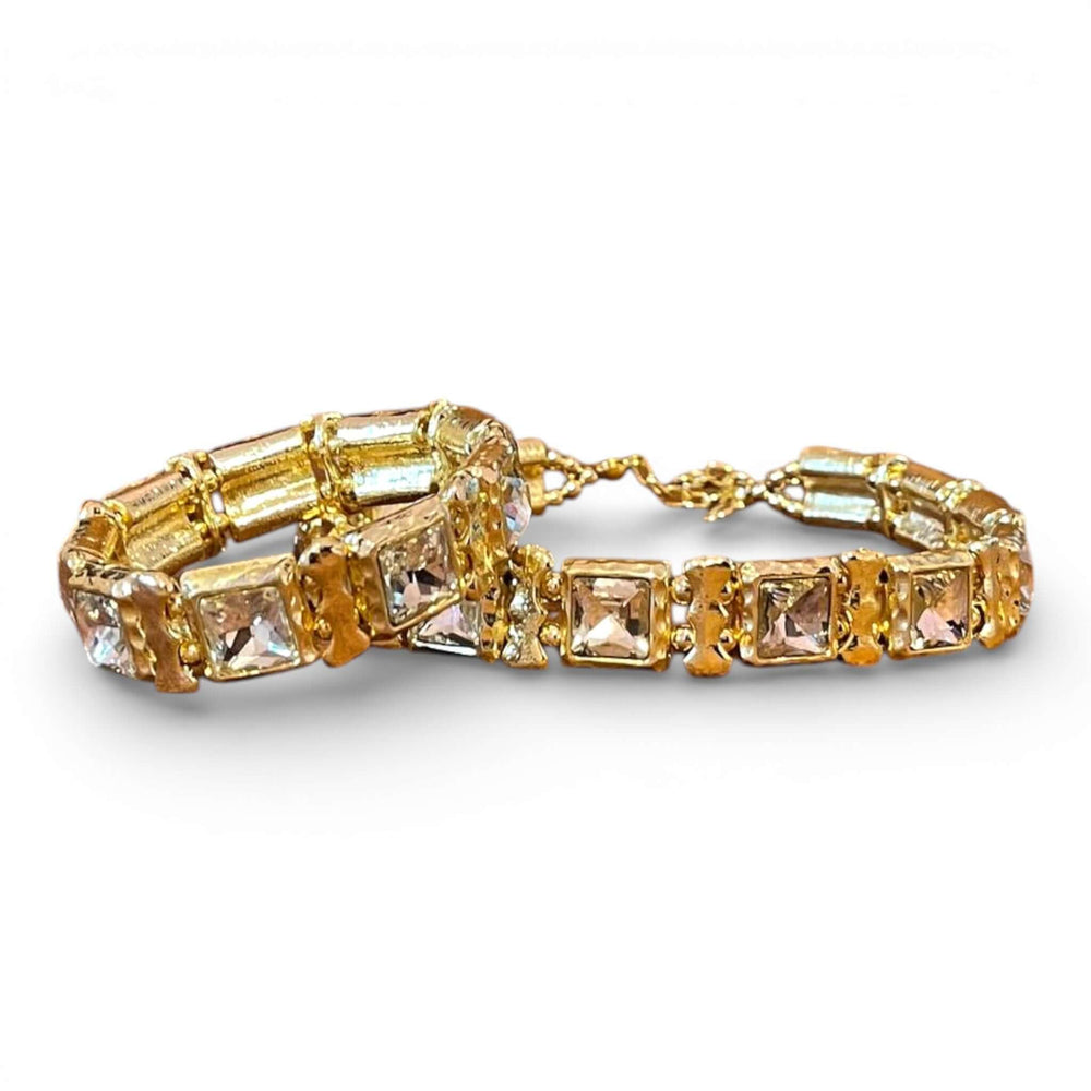 18k Gold Plated Geometric Crystal Choker & Stretch Bracelet Set